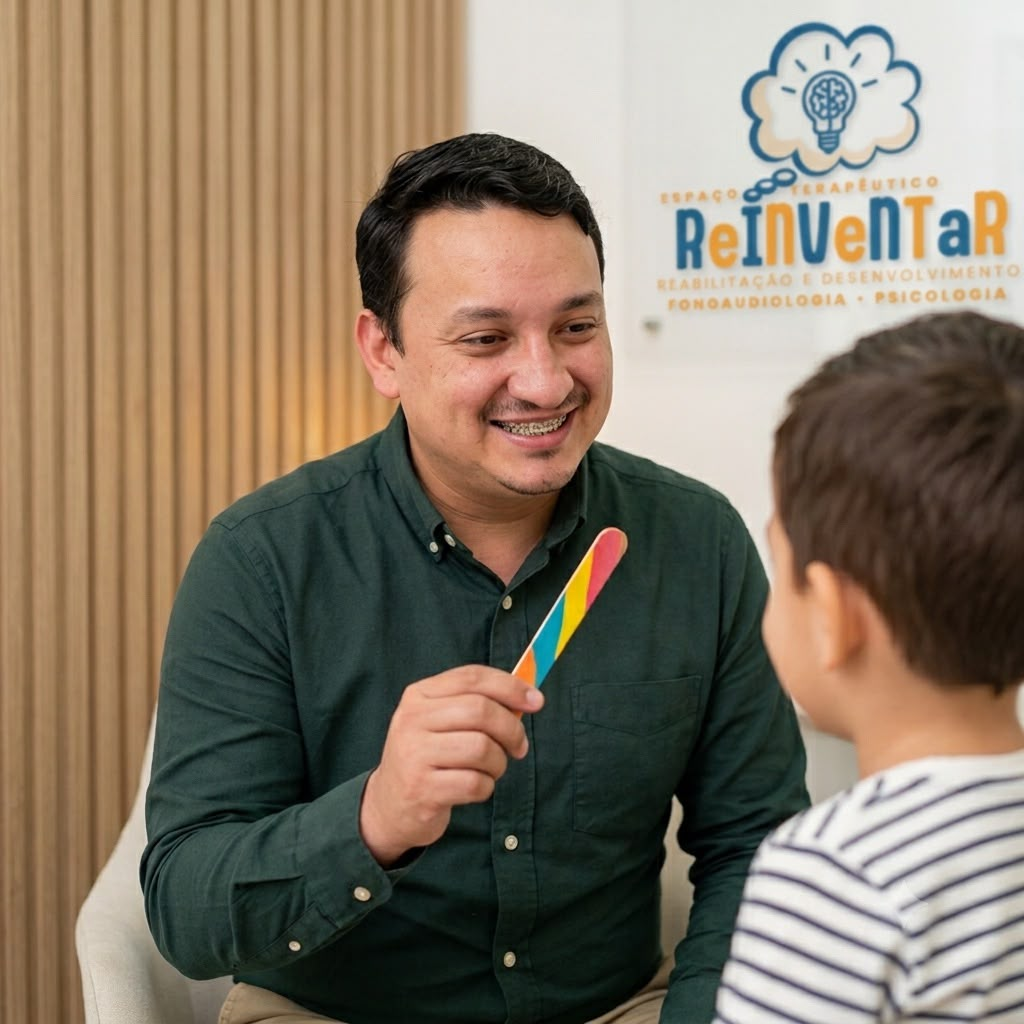 Dr. Elyabe Rosário em atendimento fonoaudiológico com criança no Espaço Reinventar